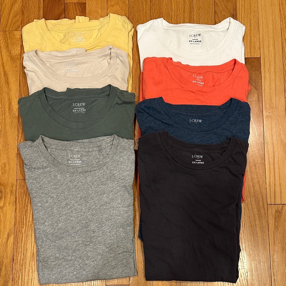 8 MEN’S J. CREW “WASHED STYLE” SHORT SLEEVE  T-SHIRTS, SIZE: 2XL, XXL